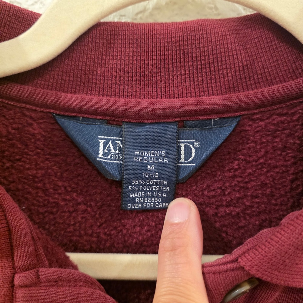VTG Lands End Polo Collar Sweatshirt Womens M 10-12 Burgundy Made in USA Preppy - Picture 3 of 11